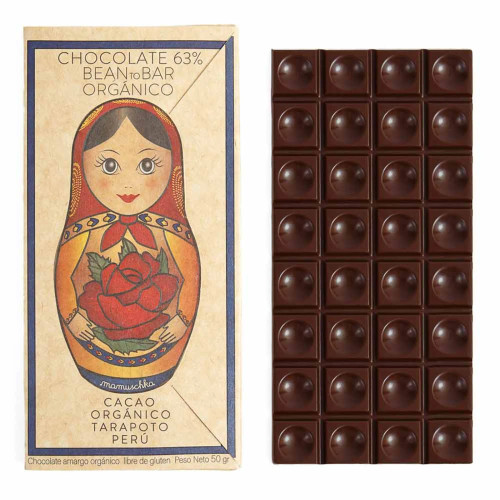 Mamuschka Tableta de Chocolate 63% Bean To Bar Orgánico Cacao Tarapoto Perú, 55 g / 1.94 oz