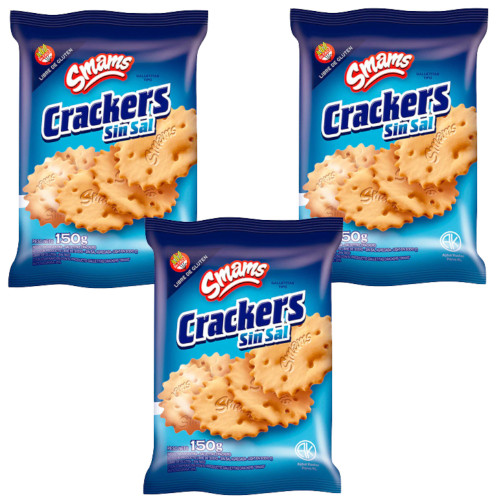 Smams Crackers Galletitas sin Sal, 450 g / 15.87 oz (pack de 3 unidades)