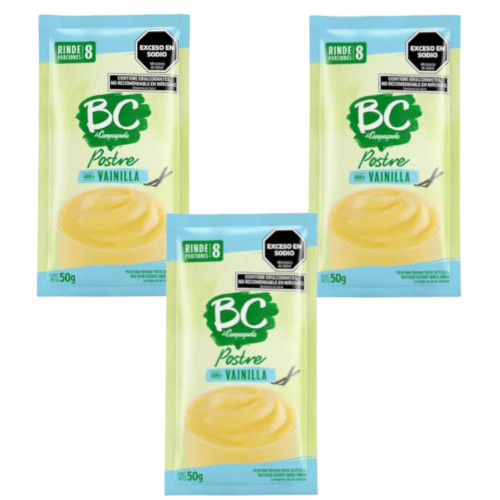 Bc Postre en Polvo Sabor Vainilla, 50 g / 0.88 oz ea (pack de 3 unidades)