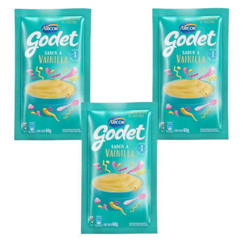 Godet Postre en Polvo Sabor Vainilla, 180 g / 6.34 oz (pack de 3 unidades)