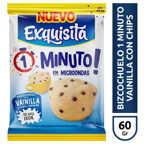 Exquisita Bizcochuelo en Taza Sabor Vainilla con Chips, 60 g / 2.11 oz