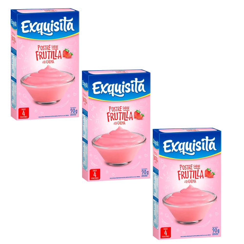 Exquisita Postre en Polvo Sabor Frutilla a la Crema, 90 g / 3.17 oz ea (pack de 3 unidades)