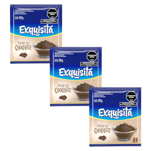 Exquisita Postre en Polvo Sabor Chocolate, 240 g / 8.46 oz (pack de 3 unidades)