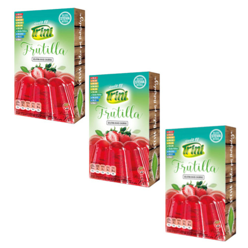 Trini Gelatina en Polvo Sabor Frutilla con Stevia, 25 g / 0.88 oz ea (pack de 3 unidades)