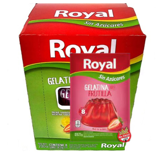 Royal Gelatina en Polvo Sabor Frutilla sin Azúcares, 25 g / 0.88 oz ea (caja con 8 unidades)