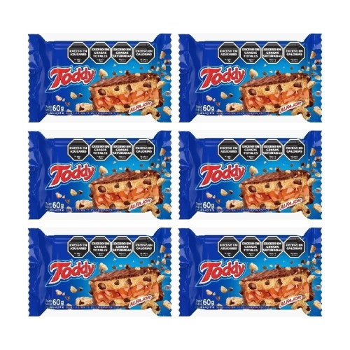 Toddy Alfajor de Chocolate con Chips y Dulce de Leche, 30 g / 1.05 oz ea (pack de 6 unidades)