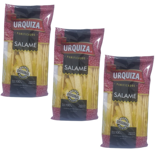Urquiza Talitas Grisines Sabor Salame, 100 g / 3.52 oz ea (pack de 3 unidades)