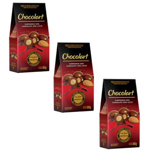 Chocolart Almendras con Chocolate con Leche, 80 g / 2.82 oz (pack de 3 unidades)