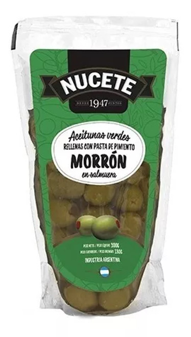 Nucete Aceitunas Verdes Rellenas de Morrón, 300 g / 10.58 oz