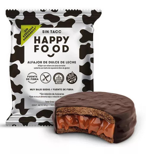 Happy Food Alfajor sin Azúcar con Dulce de Leche, 50 g / 1.76 oz ea (pack de 6 unidades)