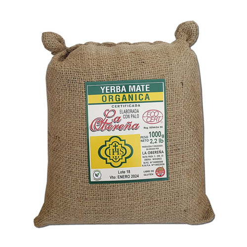 La Obereña Yerba Mate Orgánica en Arpillera, 1 kg / 2.2 lb