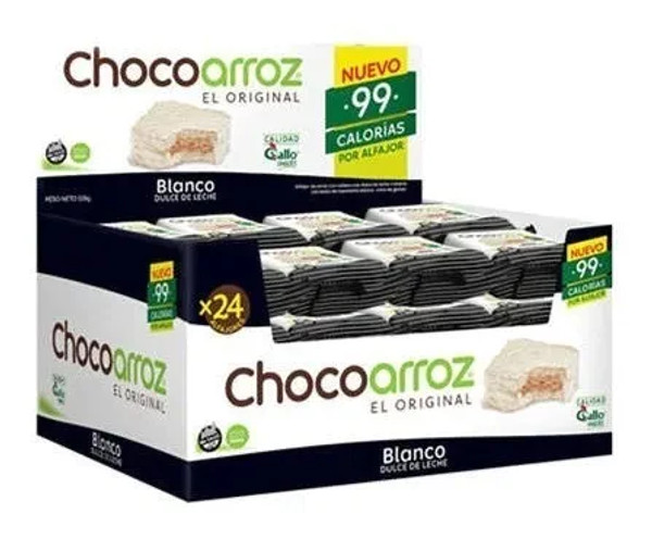 Chocoarroz Alfajor de Dulce de Leche, Cubierto con Chocolate Blanco, 660 g / 23.28 oz (caja con 30 unidades)