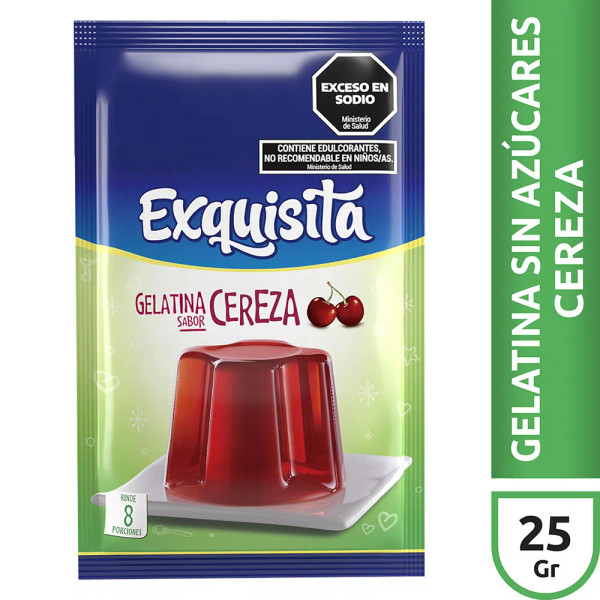 Exquisita Gelatina Light en Polvo Sabor Cereza, 375 g / 13.22 oz (caja con 15 sobres)