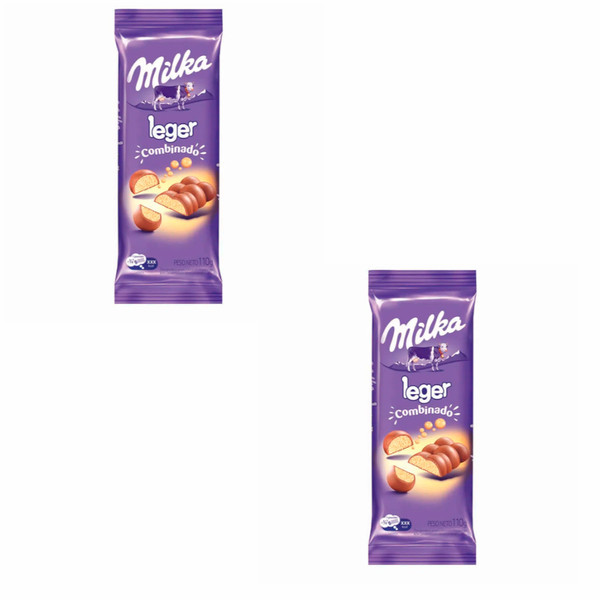 Milka Leger Chocolate Aireado Combinado, 110 g / 3.88 oz ea (pack de 2 unidades)