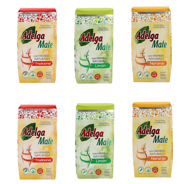 Adelgamate Combo Yerba Mate con Hierbas, 500 g / 1.1 lb ea (pack de 6 unidades)