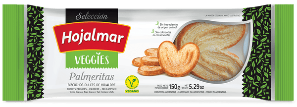 Hojalmar Veggies Palmeritas de Hojaldre, 150 g / 5.29 oz