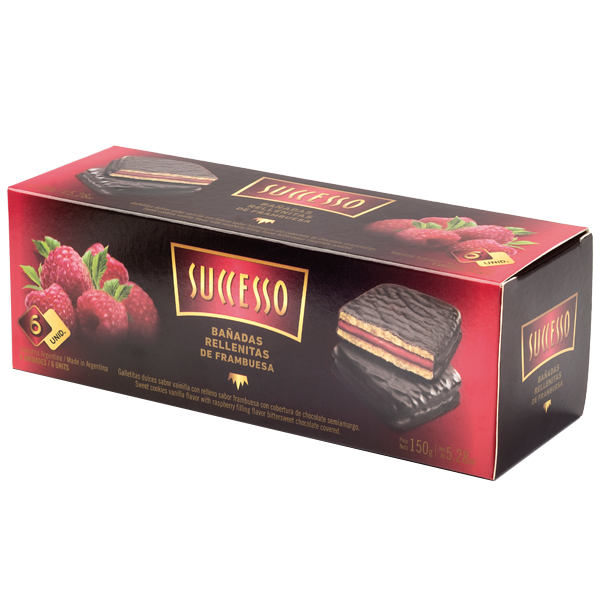 Successo Galletas Bañadas en Chocolate Rellenitas de Frambuesa, 150 g / 5.29 oz (caja con 6 unidades)