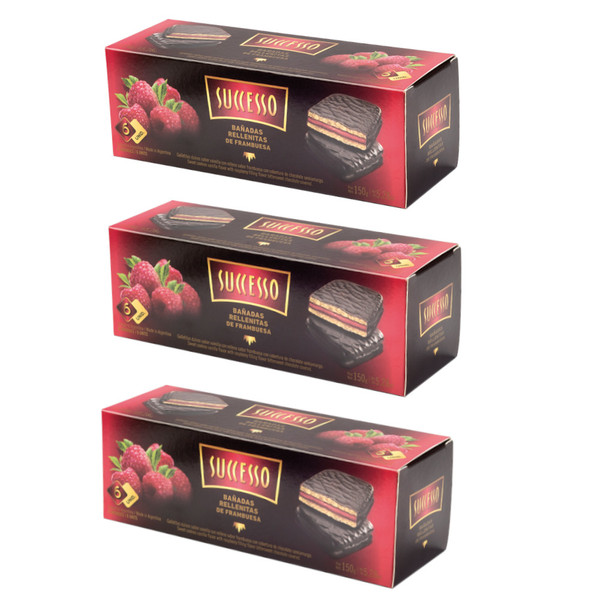 Successo Galletas Bañadas en Chocolate Rellenitas de Frambuesa, 150 g / 5.29 oz ea (pack de 3 unidades)