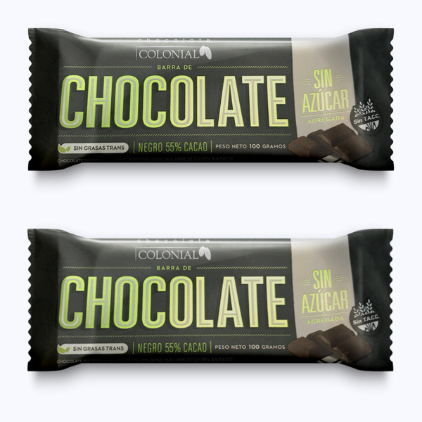 Colonial Chocolate 55 % Cacao sin Azúcar Agregada, 100 g / 3.52 oz ea (pack de 2 unidades)