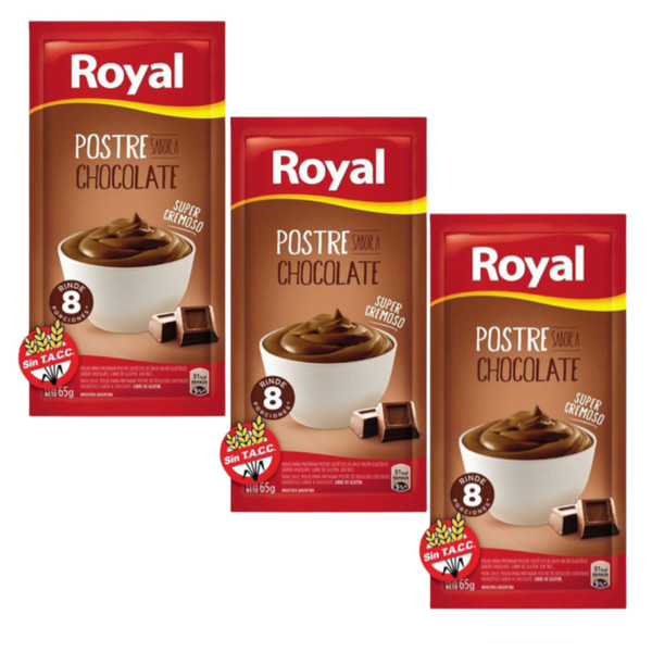 Royal Postre en Polvo Sabor Chocolate, 65 g / 2.29 oz ea (pack de 3 unidades)