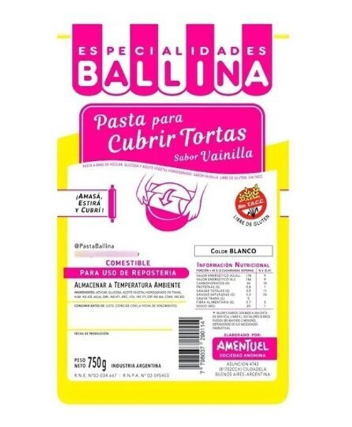 Ballina Pasta para Cubrir Tortas Color Blanco, 500 g / 1.1 lb