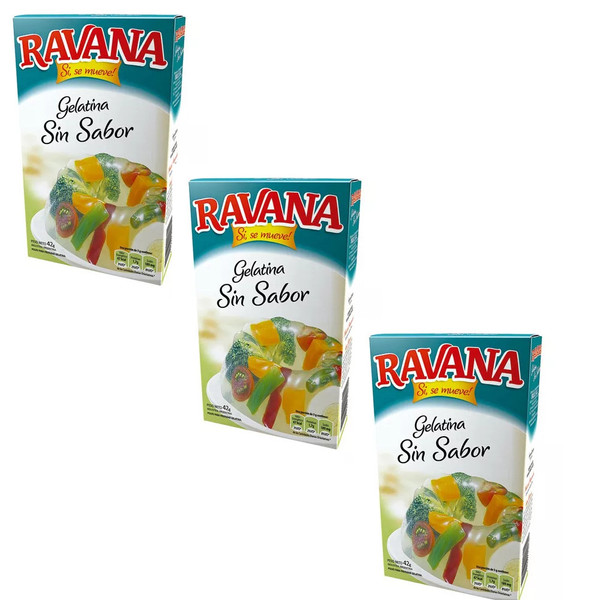 Ravana Gelatina en Polvo sin Sabor, 42 g / 1.48 oz ea (pack de 3 unidades)