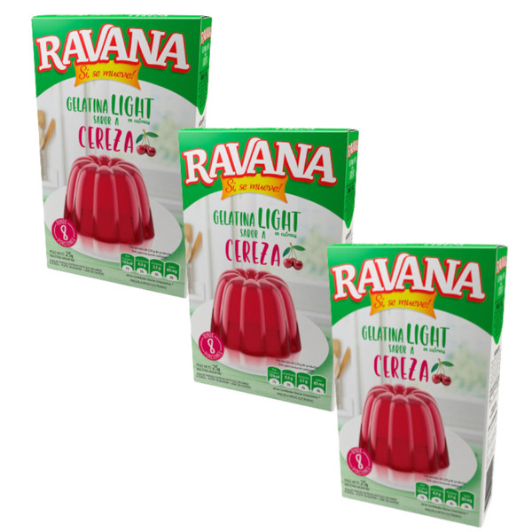 Ravana Gelatina Light en Polvo Sabor Cereza, 25 g / 0.88 oz ea (pack de 3 unidades)