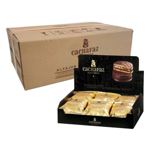 Cachafaz Alfajor Chocolate Negro, 733 g / 25.85 oz ea (pack de 6 cajas con 12 alfajores c/u )
