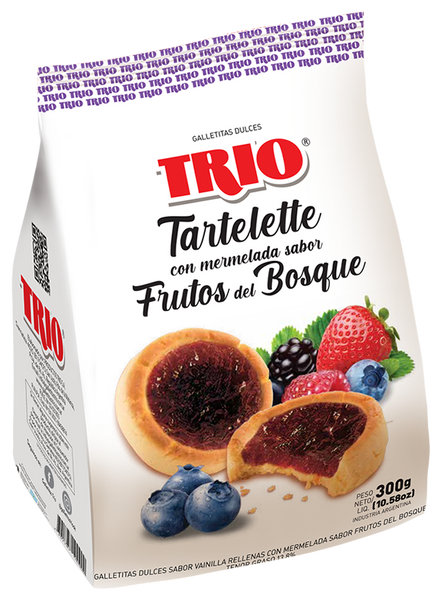 Trio Tartelette con Mermelada Sabor Frutos del Bosque, 300 g / 10.58 oz