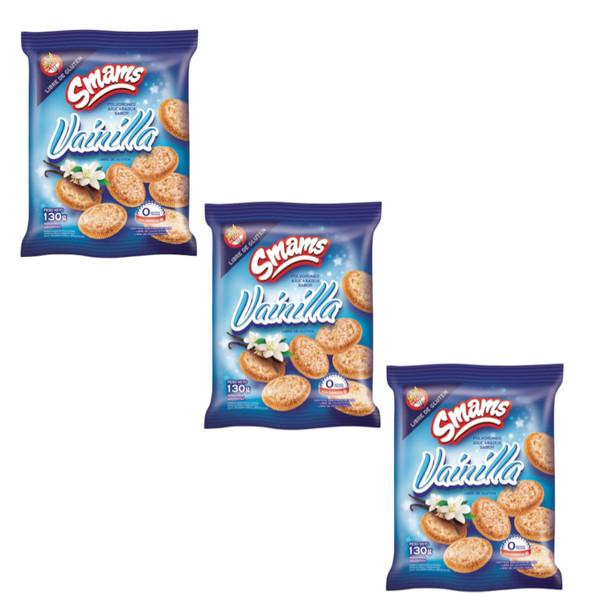 Smams Polvorones Azucarados Sabor Vainilla, 130 g / 4.58 oz ea (pack de 3 unidades)