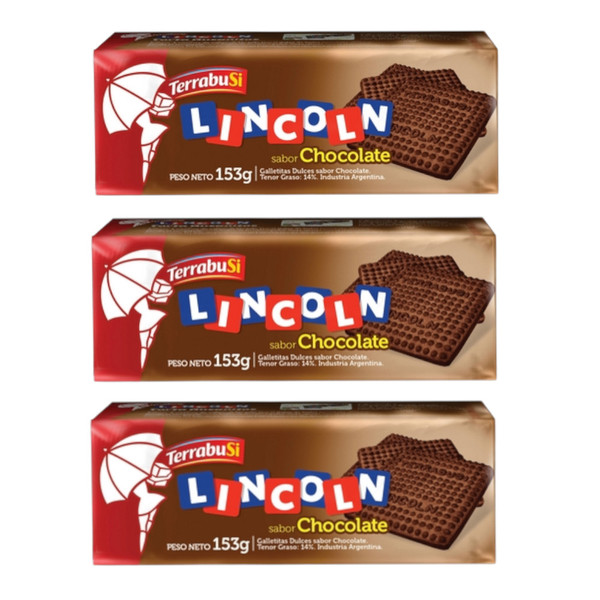 Lincoln Galletitas Dulces con Sabor a Chocolate, 153 g / 5.39 oz ea (pack de 3 unidades)