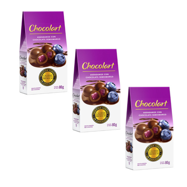 Chocolart Arandanos Cubiertos con Chocolate Semiamargo, 80 g / 2.82 oz ea (pack de 3 unidades)