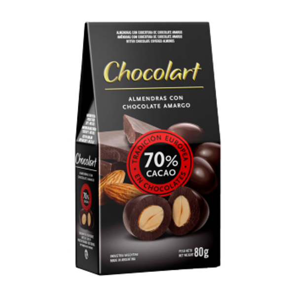 Chocolart Almendras con Chocolate Amargo 70% Cacao, 80 g / 2.82 oz