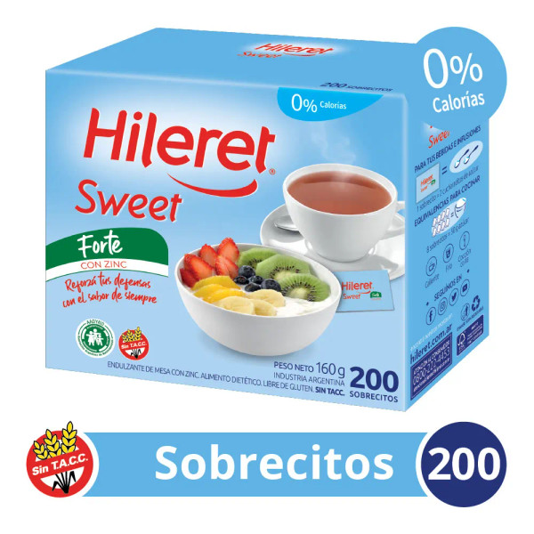 Hileret Sweet Forte Edulcorante en Polvo, 160 g / 5.64 oz (200 Sobres)