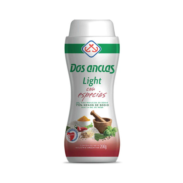 Dos Anclas Sal Fina Light con Especias - 70 % Menos Sodio, 200 g / 7.05 oz