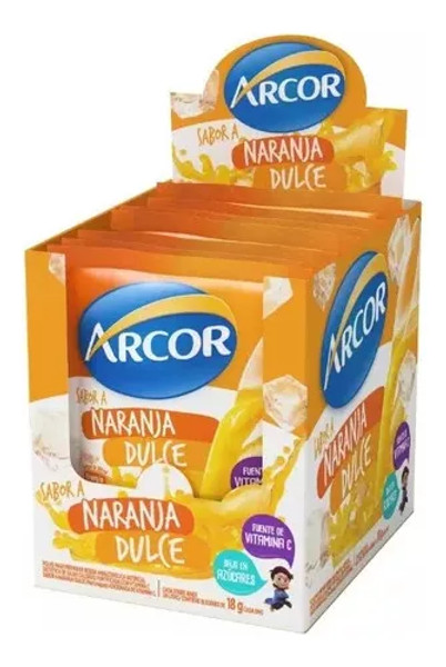 Arcor Jugo en Polvo Sabor Naranja Dulce, 18 g / 0.63 oz (caja con 18 unidades)