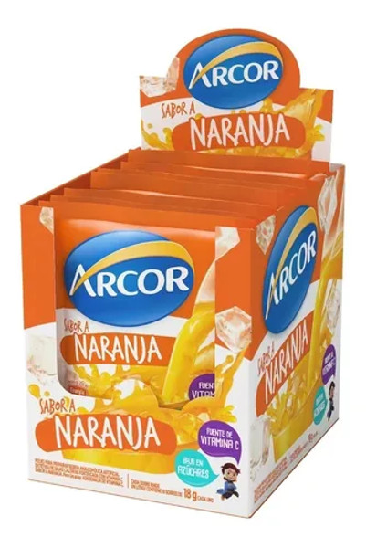 Arcor Jugo en Polvo Sabor Naranja, 18 g / 0.63 oz (caja con 18 unidades)