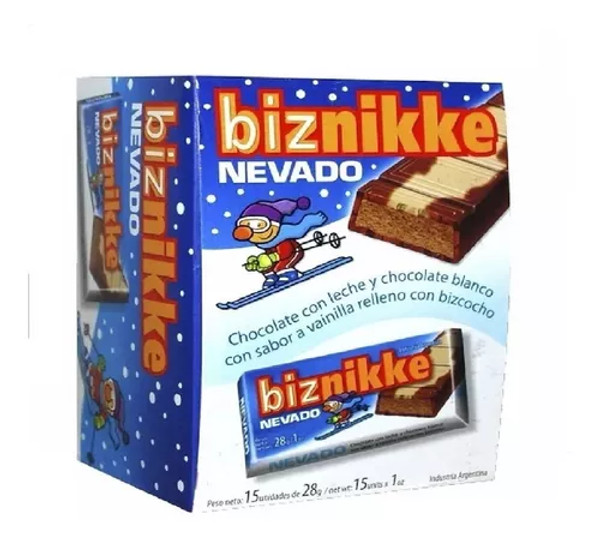 Biznikke Nevado Chocolate con Leche y Chocolate Blanco, 420 g / 14.81 oz (caja con 15 unidades)