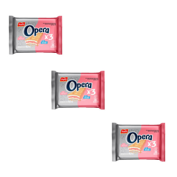 Opera Obleas con Relleno Sabor Frutilla, 68 g / 2.39 oz ea (pack de 3 unidades)