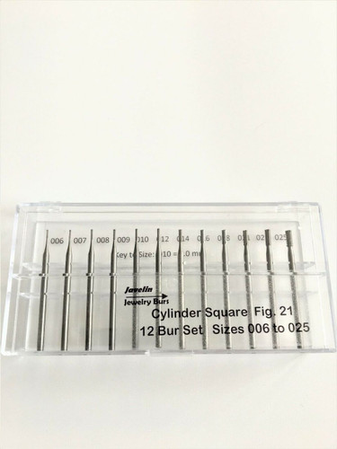 Cylinder Square Xcut Bur Set sizes 006 - 025 (12 pieces)