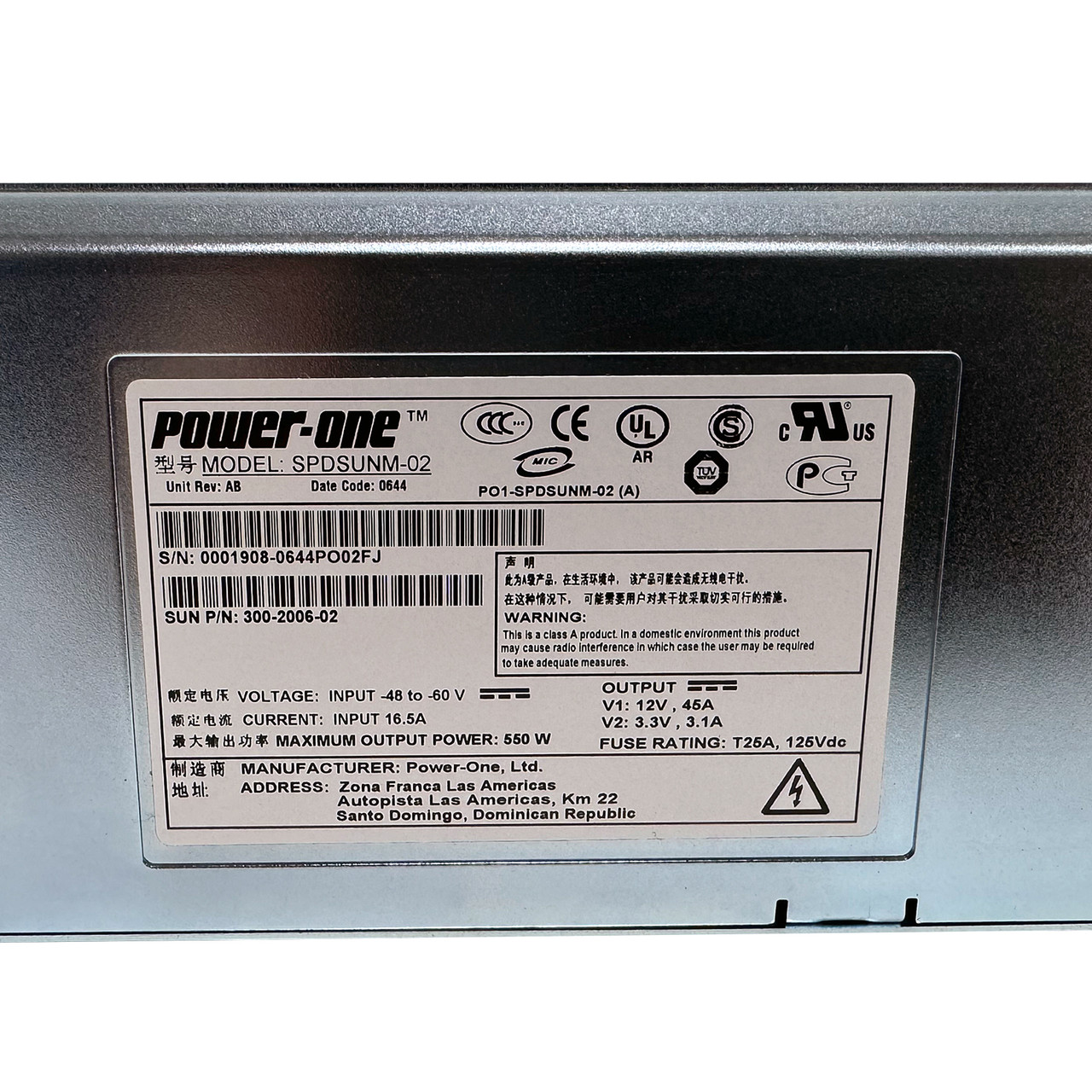 Sun 300-2006 Netra T2000 550W DC Power Supply X8051A-Z SPDSUNM-02