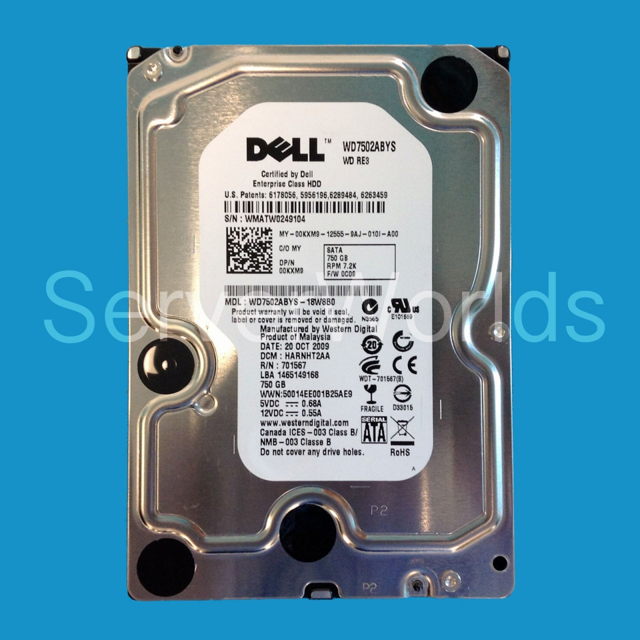 Dell 0KXM9 750GB SATA 3GBPS 3.5" Enterprise Drive WD7502ABYS-18W8B0