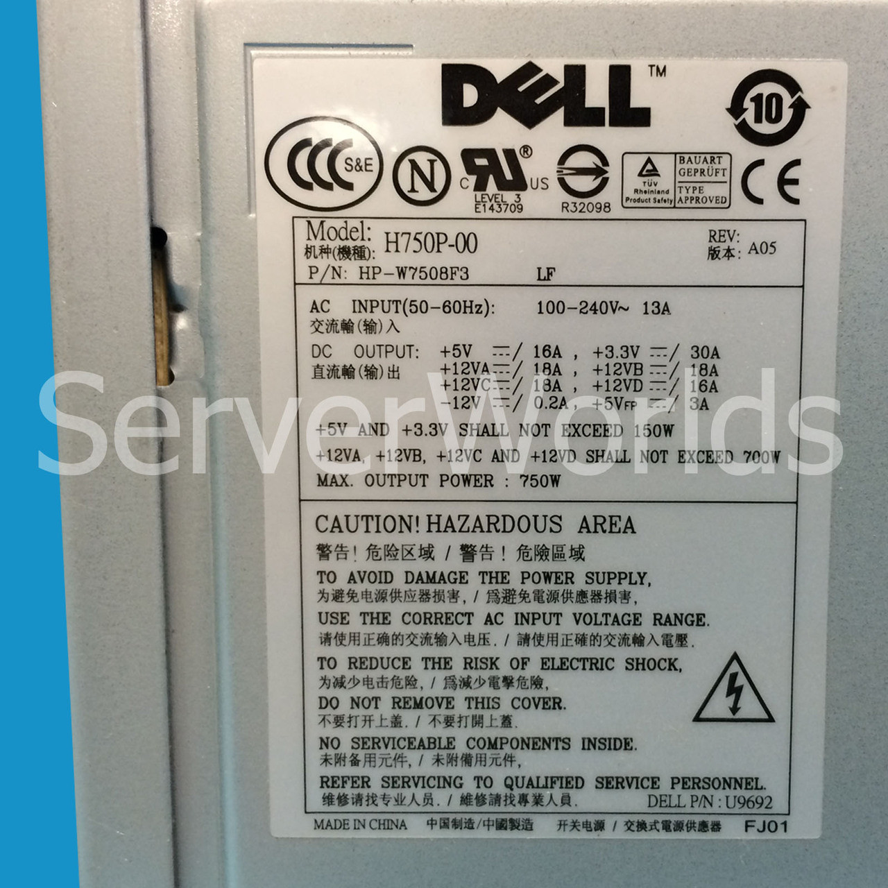 Dell U9692 Precision 490 690 Power Supply H750P-00 HP-W7508F3