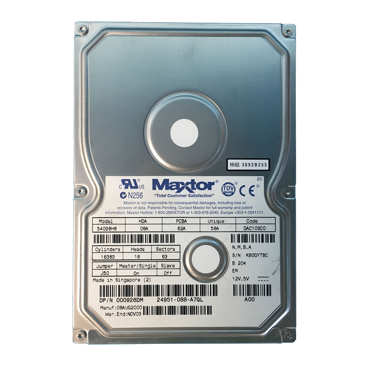 Dell 926DM 40GB 7.2K 3.5" IDE Drive 54098H8