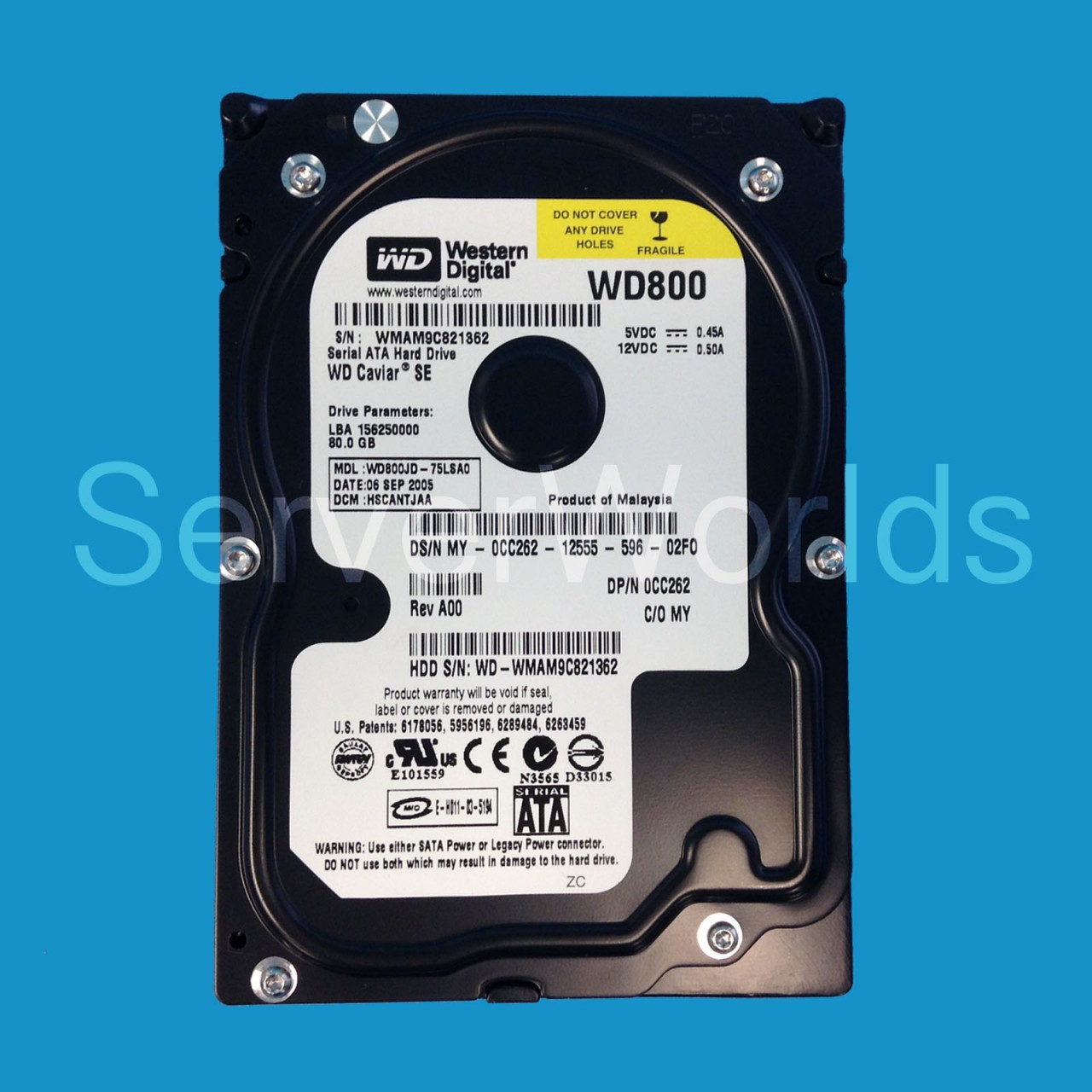 Dell CC262 80GB SATA 7.2K 1.5GBPS 3.5" Drive WD800JD-75LSA0