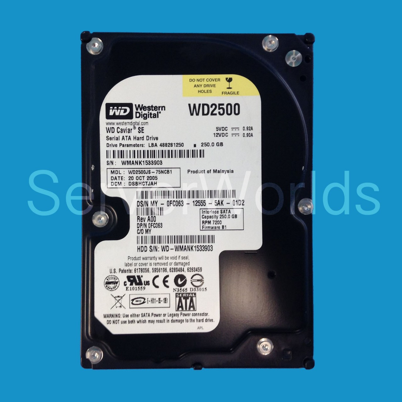 Dell FC063 250GB SATA 7.2K 1.5GBPS 3.5" Drive WD2500JS-75NCB1