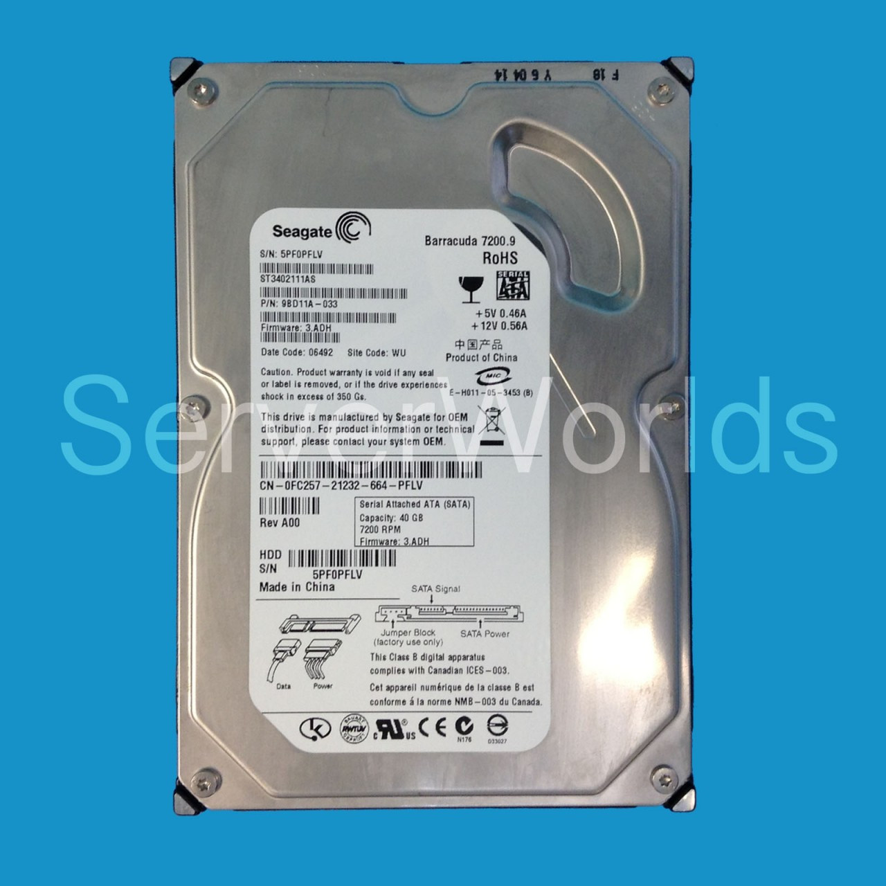 Dell FC257 40GB SATA 7.2K 3GBPS 3.5" Drive 9BD11A-033 ST3402111AS