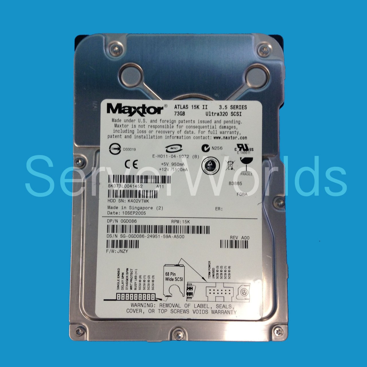 Dell 73GB U320 15K 68Pin Drive GD086 8K073L0041452