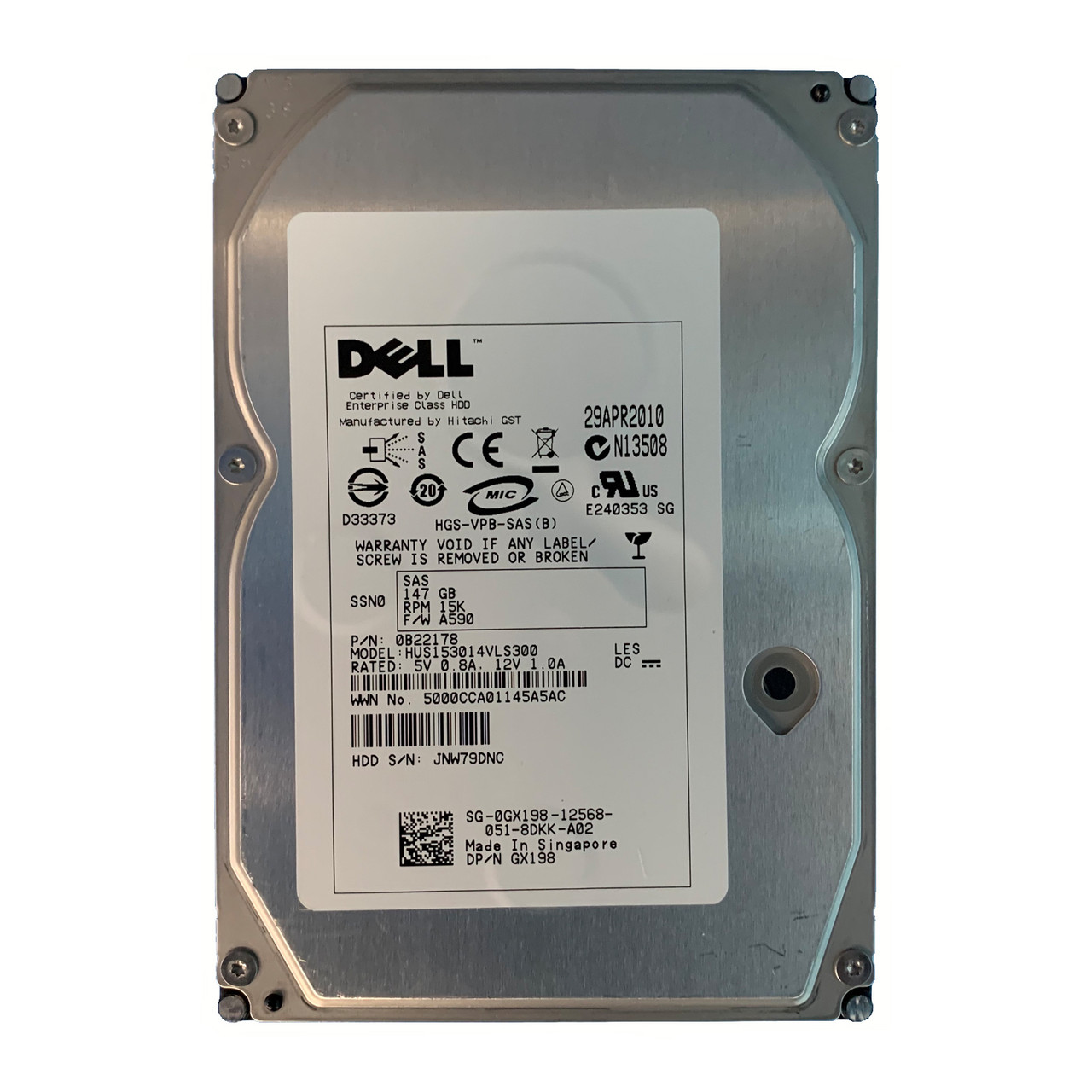 Dell GX198 147GB SAS 15K 3GBPS 3.5" Drive HUS153014VLS300 0B22178