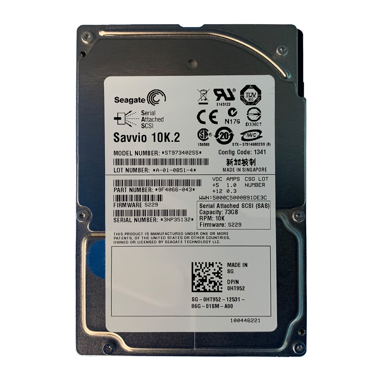 Dell HT952 73GB SAS 10K 3GBPS 2.5" Drive ST973402SS 9F4066-043